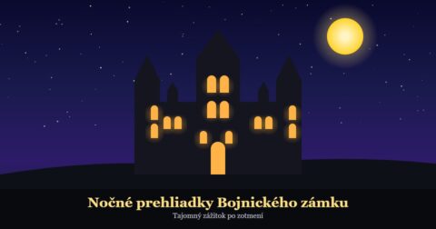 Bojnický zámok v noci s osvetlenými oknami