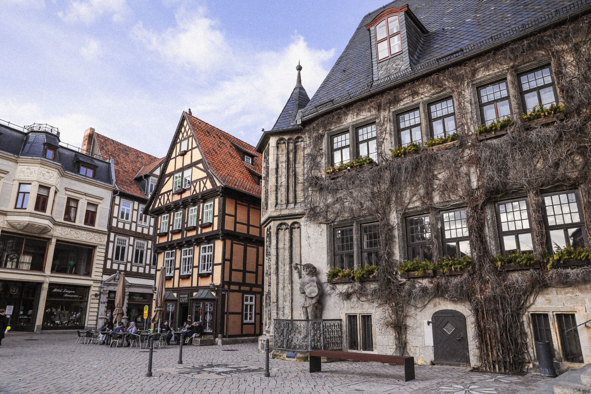 Charming historic half-timbered buildings in Quedlinburg, Germany, a UNESCO World Heritage site.